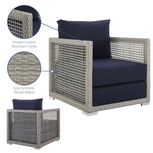 Modway Furniture Aura Rattan Outdoor Patio Armchair - Stylish, Durable Seating for Your Perfect Outdoor Retreat Gray Navy EEI-2918-GRY-NAV