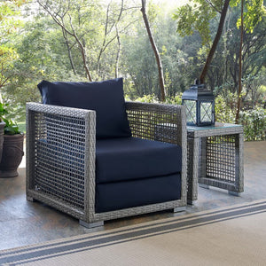 Modway Furniture Aura Rattan Outdoor Patio Armchair - Stylish, Durable Seating for Your Perfect Outdoor Retreat Gray Navy EEI-2918-GRY-NAV