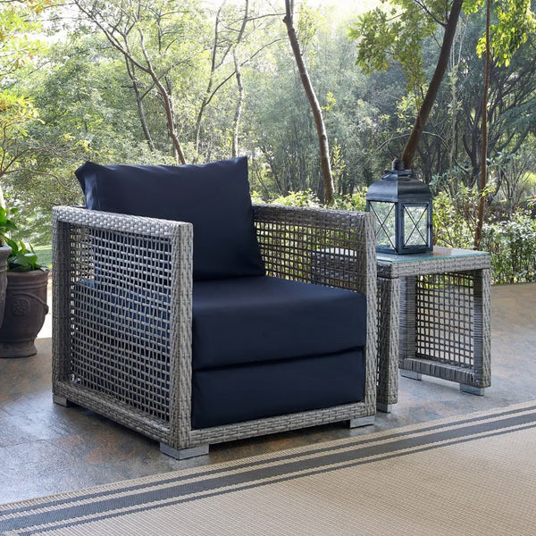 Modway Furniture Aura Rattan Outdoor Patio Armchair - Stylish, Durable Seating for Your Perfect Outdoor Retreat Gray Navy EEI-2918-GRY-NAV