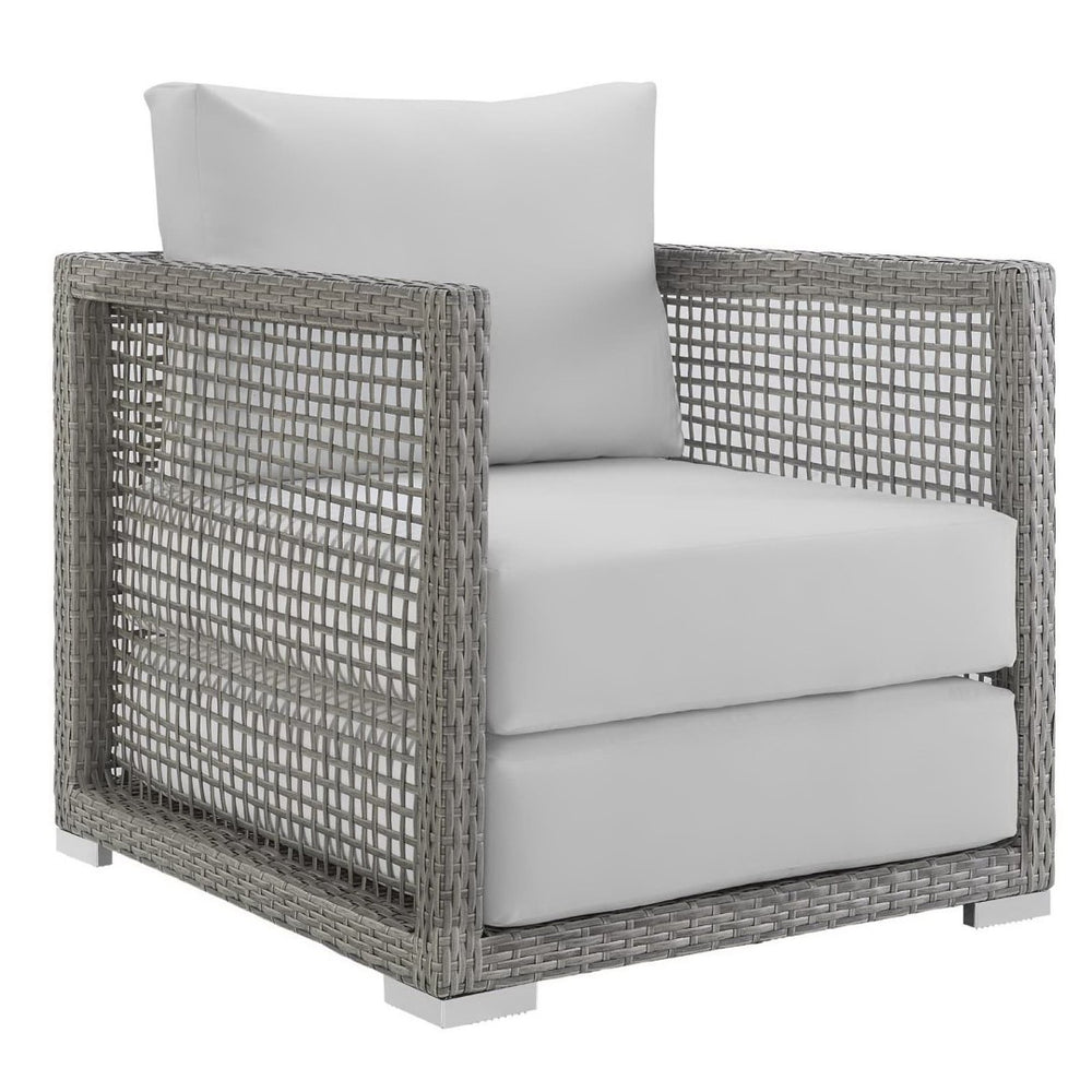 Modway Furniture Aura Rattan Outdoor Patio Armchair - Stylish, Durable Seating for Your Perfect Outdoor Retreat Gray White EEI-2918-GRY-WHI