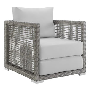 Modway Furniture Aura Rattan Outdoor Patio Armchair - Stylish, Durable Seating for Your Perfect Outdoor Retreat Gray White EEI-2918-GRY-WHI