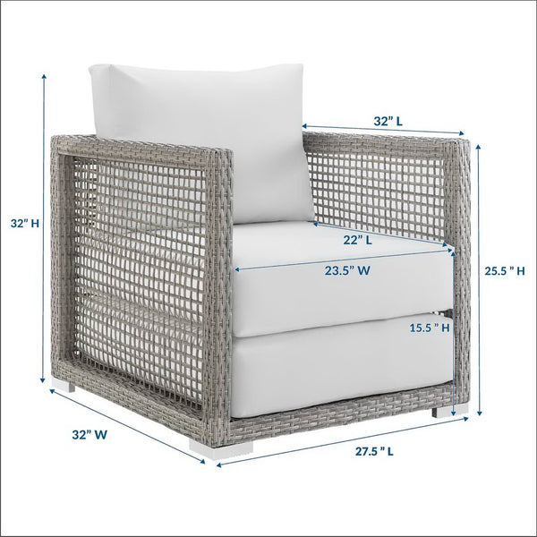 Modway Furniture Aura Rattan Outdoor Patio Armchair - Stylish, Durable Seating for Your Perfect Outdoor Retreat Gray White EEI-2918-GRY-WHI