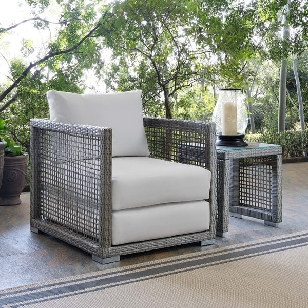 Modway Furniture Aura Rattan Outdoor Patio Armchair - Stylish, Durable Seating for Your Perfect Outdoor Retreat Gray White EEI-2918-GRY-WHI