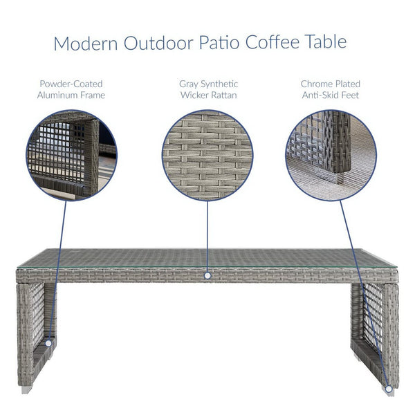 Modway Furniture Aura Rattan Outdoor Patio Coffee Table – Stylish Gray Weave with Glass Top for Relaxed Entertaining EEI-2919-GRY