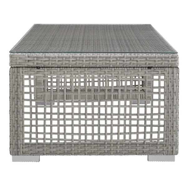 Modway Furniture Aura Rattan Outdoor Patio Coffee Table – Stylish Gray Weave with Glass Top for Relaxed Entertaining EEI-2919-GRY