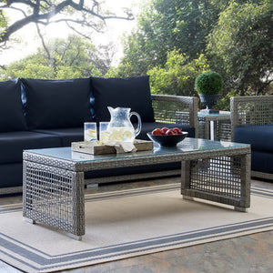 Modway Furniture Aura Rattan Outdoor Patio Coffee Table – Stylish Gray Weave with Glass Top for Relaxed Entertaining EEI-2919-GRY