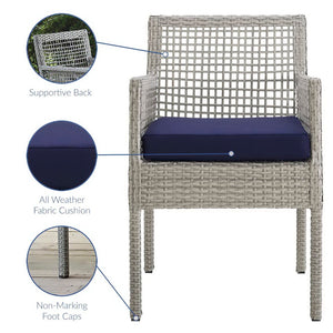 Modway Furniture Aura Outdoor Patio Dining Armchair - Stylish Wicker Rattan Design with Comfortable Cushioning Gray Navy EEI-2920-GRY-NAV