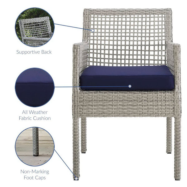 Modway Furniture Aura Outdoor Patio Dining Armchair - Stylish Wicker Rattan Design with Comfortable Cushioning Gray Navy EEI-2920-GRY-NAV