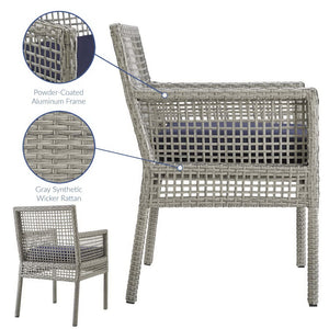 Modway Furniture Aura Outdoor Patio Dining Armchair - Stylish Wicker Rattan Design with Comfortable Cushioning Gray Navy EEI-2920-GRY-NAV