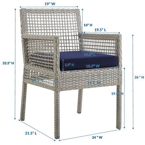 Modway Furniture Aura Outdoor Patio Dining Armchair - Stylish Wicker Rattan Design with Comfortable Cushioning Gray Navy EEI-2920-GRY-NAV