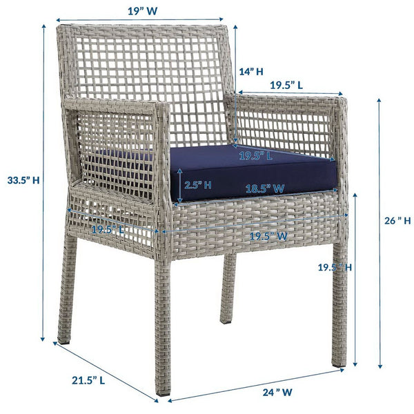 Modway Furniture Aura Outdoor Patio Dining Armchair - Stylish Wicker Rattan Design with Comfortable Cushioning Gray Navy EEI-2920-GRY-NAV