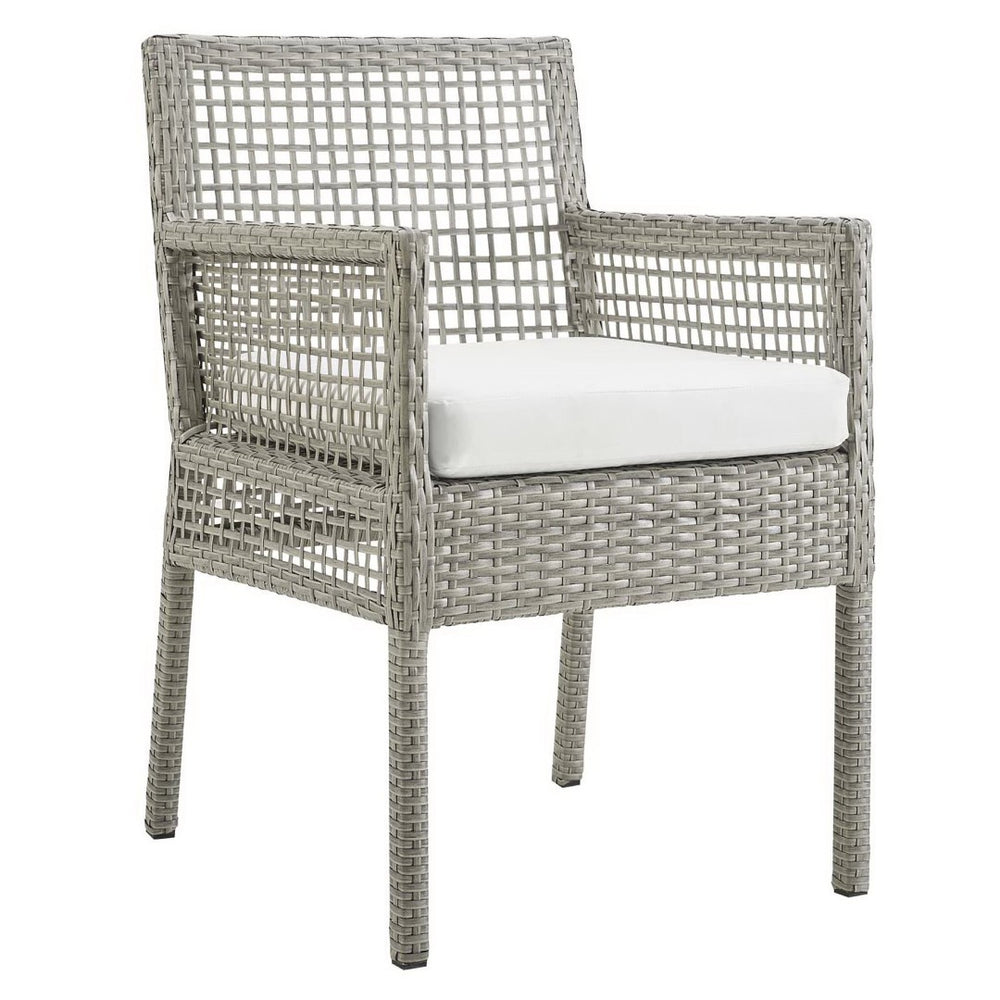 Modway Furniture Aura Outdoor Patio Dining Armchair - Stylish Wicker Rattan Design with Comfortable Cushioning Gray White EEI-2920-GRY-WHI