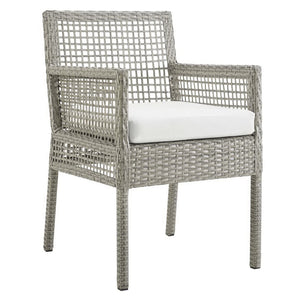 Modway Furniture Aura Outdoor Patio Dining Armchair - Stylish Wicker Rattan Design with Comfortable Cushioning Gray White EEI-2920-GRY-WHI