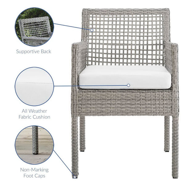 Modway Furniture Aura 7 Piece Outdoor Patio Wicker Rattan Set – Stylish, Durable, and Low-Maintenance Comfort for All Gray White EEI-3560-GRY-WHI-SET