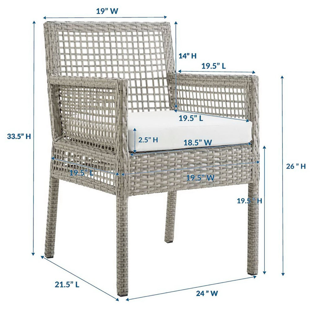 Modway Furniture Aura Outdoor Patio Dining Armchair - Stylish Wicker Rattan Design with Comfortable Cushioning Gray White EEI-2920-GRY-WHI
