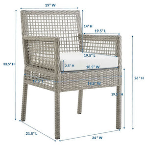 Modway Furniture Aura Outdoor Patio Dining Armchair - Stylish Wicker Rattan Design with Comfortable Cushioning Gray White EEI-2920-GRY-WHI