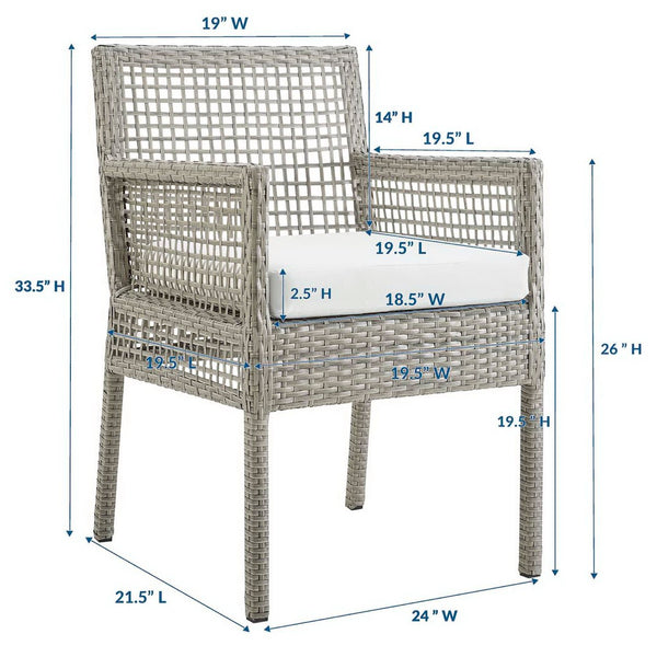 Modway Furniture Aura Outdoor Patio Dining Armchair - Stylish Wicker Rattan Design with Comfortable Cushioning Gray White EEI-2920-GRY-WHI