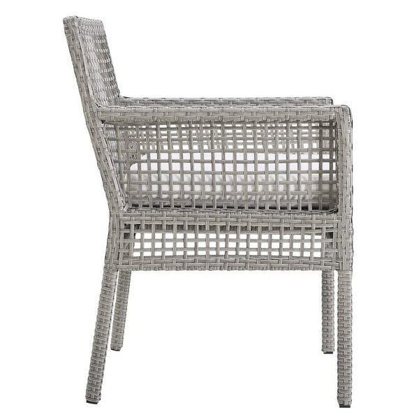 Modway Furniture Aura Outdoor Patio Dining Armchair - Stylish Wicker Rattan Design with Comfortable Cushioning Gray White EEI-2920-GRY-WHI