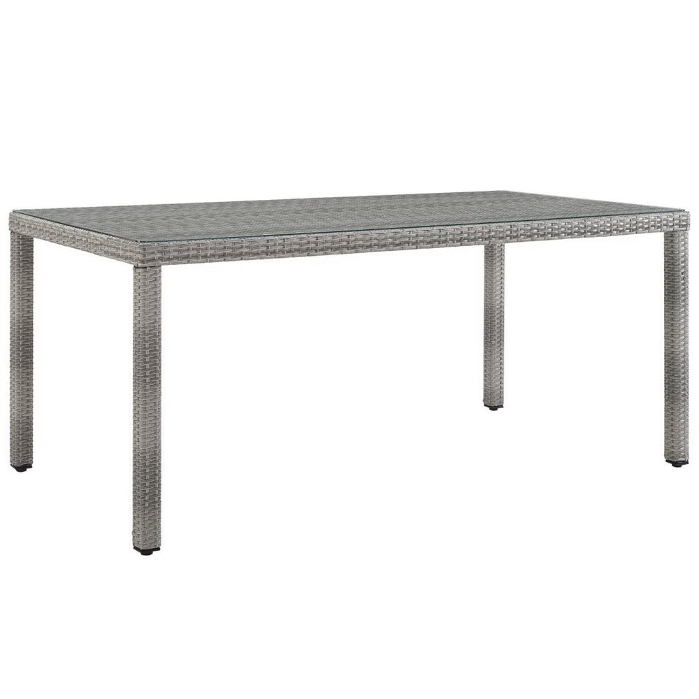 Modway Furniture Aura 68" Outdoor Patio Dining Table - Stylish Gray Wicker, Tempered Glass, Seats 6, Weather-Resistant EEI-2921-GRY