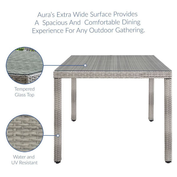Modway Furniture Aura 68" Outdoor Patio Dining Table - Stylish Gray Wicker, Tempered Glass, Seats 6, Weather-Resistant EEI-2921-GRY