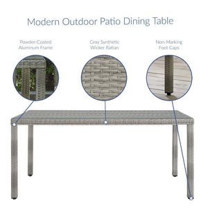 Modway Furniture Aura 68" Outdoor Patio Dining Table - Stylish Gray Wicker, Tempered Glass, Seats 6, Weather-Resistant EEI-2921-GRY