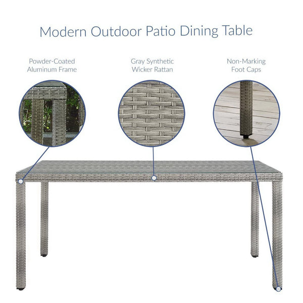 Modway Furniture Aura 68" Outdoor Patio Dining Table - Stylish Gray Wicker, Tempered Glass, Seats 6, Weather-Resistant EEI-2921-GRY