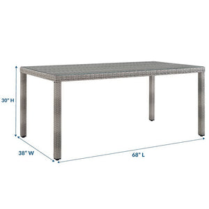 Modway Furniture Aura 68" Outdoor Patio Dining Table - Stylish Gray Wicker, Tempered Glass, Seats 6, Weather-Resistant EEI-2921-GRY