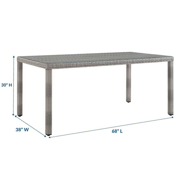 Modway Furniture Aura 68" Outdoor Patio Dining Table - Stylish Gray Wicker, Tempered Glass, Seats 6, Weather-Resistant EEI-2921-GRY