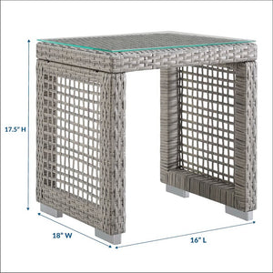 Modway Furniture Aura Outdoor Patio Side Table - Durable Gray Wicker Rattan with Glass Top for Easy Maintenance & Style EEI-2922-GRY