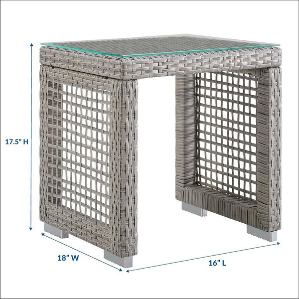 Modway Furniture Aura Outdoor Patio Side Table - Durable Gray Wicker Rattan with Glass Top for Easy Maintenance & Style EEI-2922-GRY