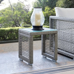 Modway Furniture Aura Outdoor Patio Side Table - Durable Gray Wicker Rattan with Glass Top for Easy Maintenance & Style EEI-2922-GRY