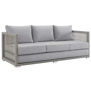 Modway Furniture Aura Outdoor Patio Wicker Rattan Sofa - Stylish, Durable Seating for Ultimate Outdoor Comfort Gray Gray EEI-2923-GRY-GRY