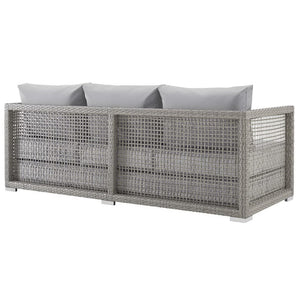 Modway Furniture Aura Outdoor Patio Wicker Rattan Sofa - Stylish, Durable Seating for Ultimate Outdoor Comfort Gray Gray EEI-2923-GRY-GRY