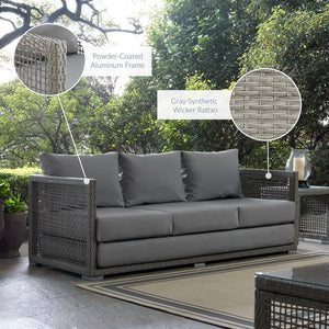 Modway Furniture Aura Outdoor Patio Wicker Rattan Sofa - Stylish, Durable Seating for Ultimate Outdoor Comfort Gray Gray EEI-2923-GRY-GRY