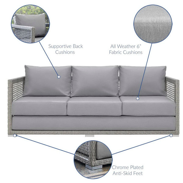 Modway Furniture Aura Outdoor Patio Wicker Rattan Sofa - Stylish, Durable Seating for Ultimate Outdoor Comfort Gray Gray EEI-2923-GRY-GRY