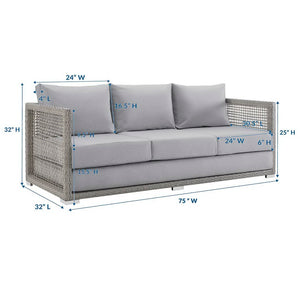 Modway Furniture Aura Outdoor Patio Wicker Rattan Sofa - Stylish, Durable Seating for Ultimate Outdoor Comfort Gray Gray EEI-2923-GRY-GRY