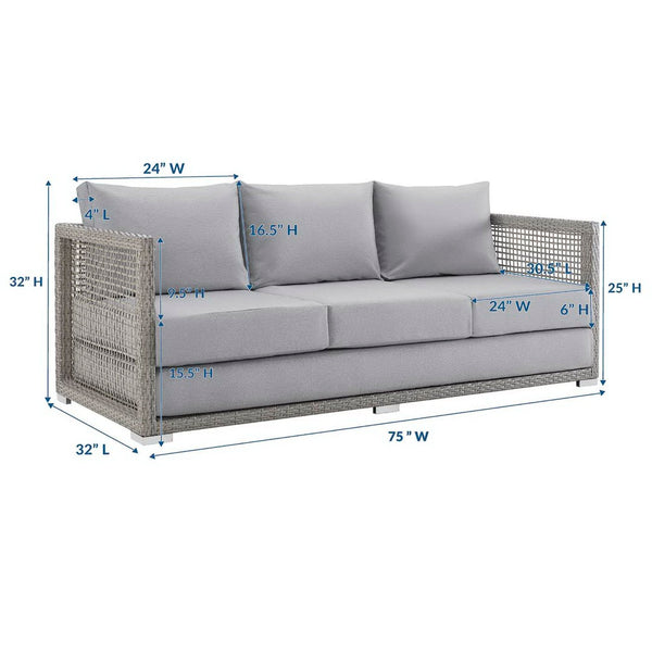 Modway Furniture Aura Outdoor Patio Wicker Rattan Sofa - Stylish, Durable Seating for Ultimate Outdoor Comfort Gray Gray EEI-2923-GRY-GRY