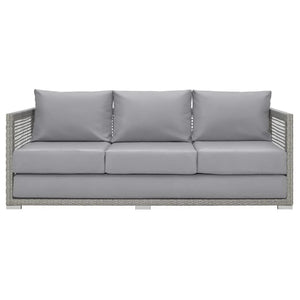 Modway Furniture Aura Outdoor Patio Wicker Rattan Sofa - Stylish, Durable Seating for Ultimate Outdoor Comfort Gray Gray EEI-2923-GRY-GRY