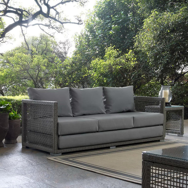 Modway Furniture Aura Outdoor Patio Wicker Rattan Sofa - Stylish, Durable Seating for Ultimate Outdoor Comfort Gray Gray EEI-2923-GRY-GRY