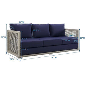 Modway Furniture Aura Outdoor Patio Wicker Rattan Sofa - Stylish, Durable Seating for Ultimate Outdoor Comfort Gray Navy EEI-2923-GRY-NAV