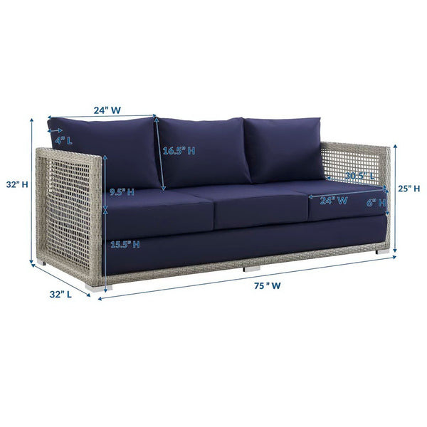 Modway Furniture Aura Outdoor Patio Wicker Rattan Sofa - Stylish, Durable Seating for Ultimate Outdoor Comfort Gray Navy EEI-2923-GRY-NAV