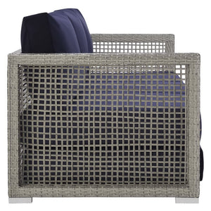 Modway Furniture Aura Outdoor Patio Wicker Rattan Sofa - Stylish, Durable Seating for Ultimate Outdoor Comfort Gray Navy EEI-2923-GRY-NAV