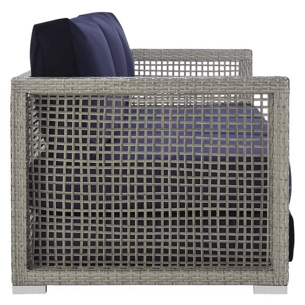 Modway Furniture Aura Outdoor Patio Wicker Rattan Sofa - Stylish, Durable Seating for Ultimate Outdoor Comfort Gray Navy EEI-2923-GRY-NAV