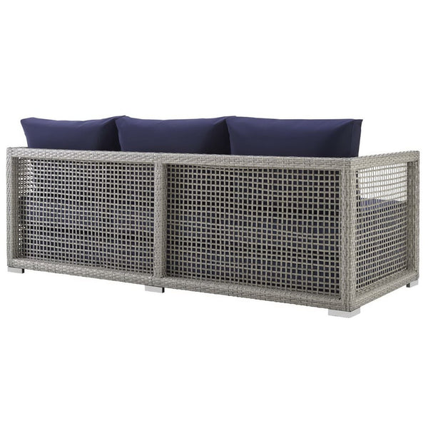 Modway Furniture Aura Outdoor Patio Wicker Rattan Sofa - Stylish, Durable Seating for Ultimate Outdoor Comfort Gray Navy EEI-2923-GRY-NAV