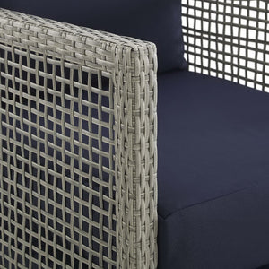 Modway Furniture Aura Outdoor Patio Wicker Rattan Sofa - Stylish, Durable Seating for Ultimate Outdoor Comfort Gray Navy EEI-2923-GRY-NAV