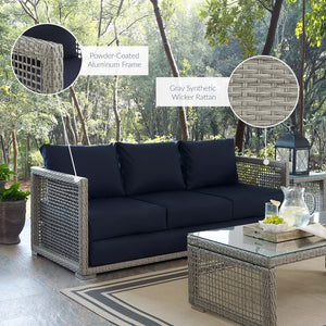 Modway Furniture Aura Outdoor Patio Wicker Rattan Sofa - Stylish, Durable Seating for Ultimate Outdoor Comfort Gray Navy EEI-2923-GRY-NAV