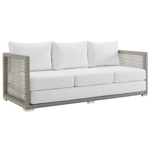 Modway Furniture Aura Outdoor Patio Wicker Rattan Sofa - Stylish, Durable Seating for Ultimate Outdoor Comfort Gray White EEI-2923-GRY-WHI
