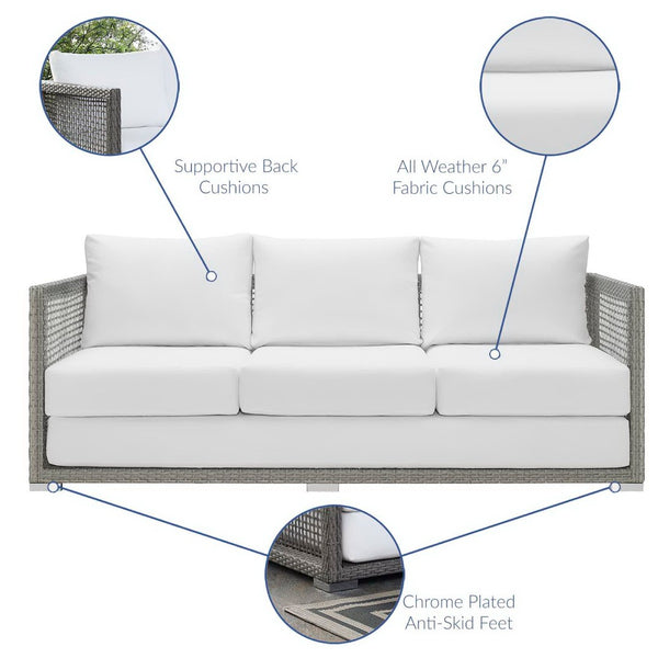 Modway Furniture Aura Outdoor Patio Wicker Rattan Sofa - Stylish, Durable Seating for Ultimate Outdoor Comfort Gray White EEI-2923-GRY-WHI