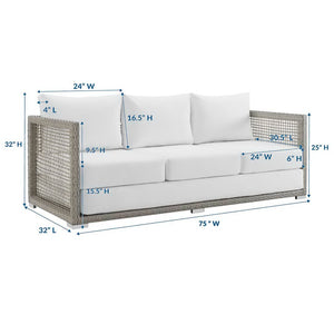 Modway Furniture Aura Outdoor Patio Wicker Rattan Sofa - Stylish, Durable Seating for Ultimate Outdoor Comfort Gray White EEI-2923-GRY-WHI