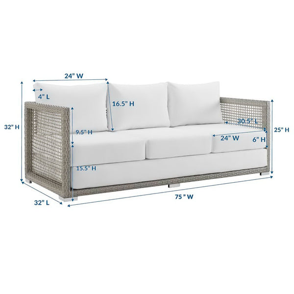Modway Furniture Aura Outdoor Patio Wicker Rattan Sofa - Stylish, Durable Seating for Ultimate Outdoor Comfort Gray White EEI-2923-GRY-WHI